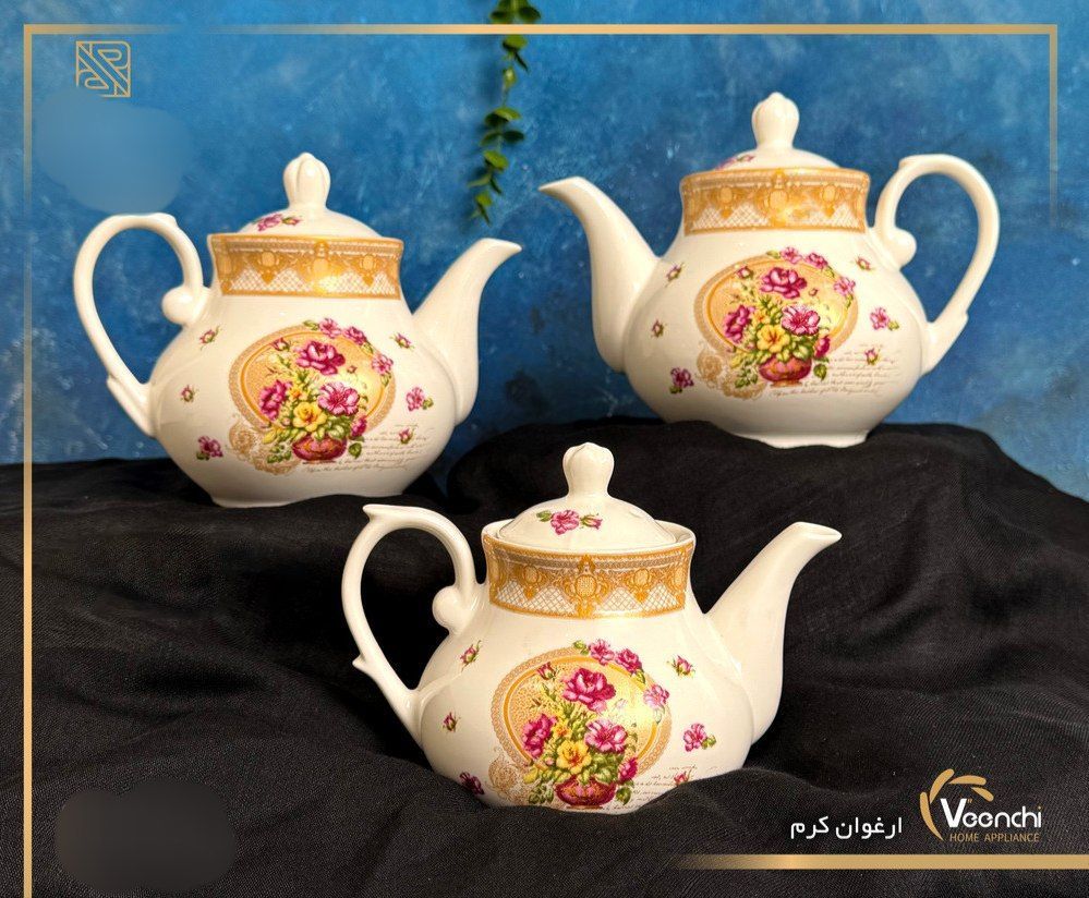 قوری سه عددی چینی مدل وینچی طرح ارغوان