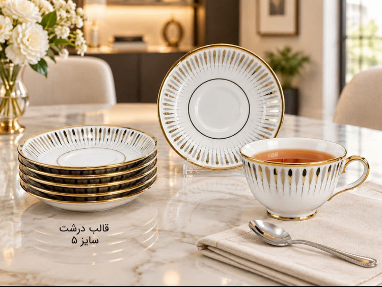 نعلبکی طلایی نسترن قالب درشت سایز ۵